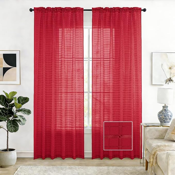 SpaceDresser Check Sheer Curtains 90 Inches Long by SpaceDresser
