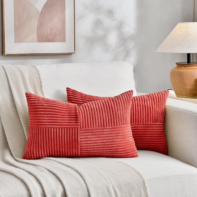 Fancy Homi 2 Packs Red Lumbar Decorative Throw Pillow Covers 12x20 Inch - Image 5