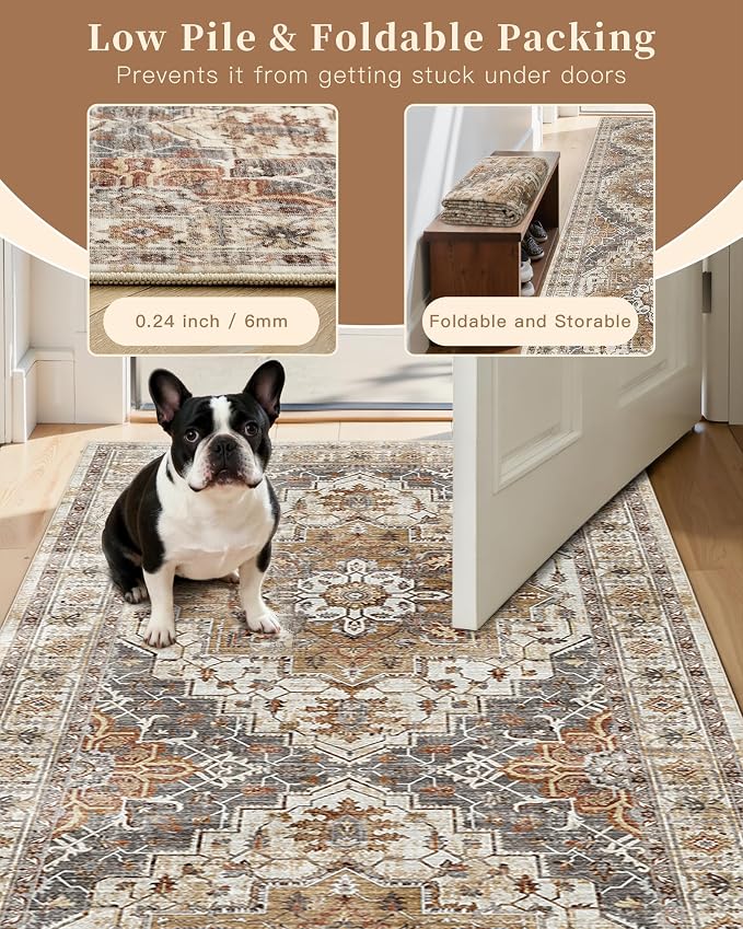 Madane Hallway Runner Rug 3x10 Washable Kitchen Runners 10ft, Turmeric/Grey | - Image 7