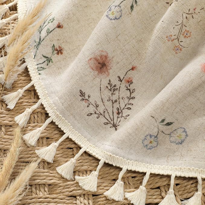 Boho Floral Light Filtering Curtains 63 Inch 2 Panels Linen Texture | Farmhouse - Image 2