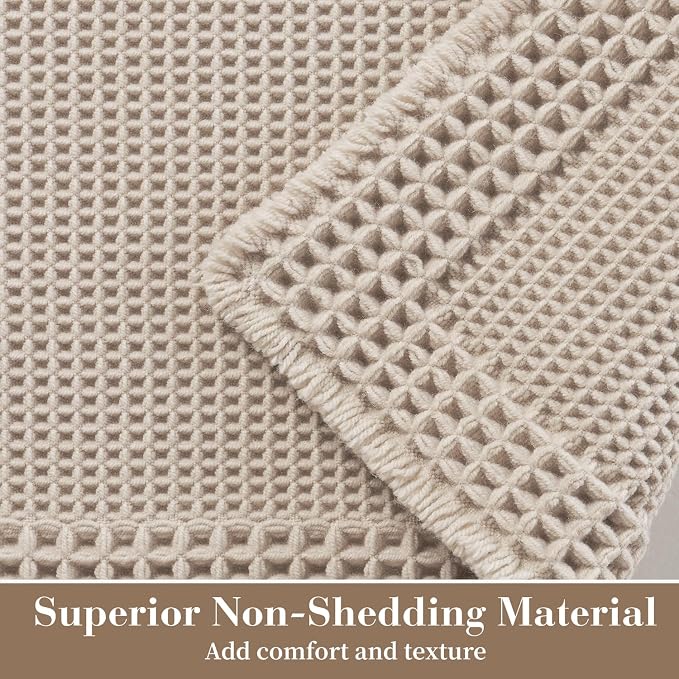 RESARE Waffle Bath Mat for Bathroom Non Slip Bathroom Rugs 17x24 Pale Beige | - Image 2