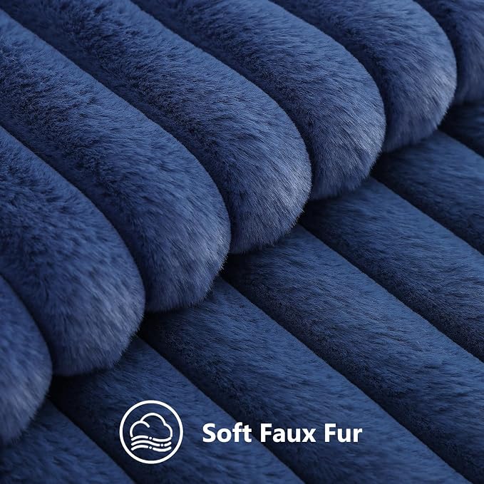 decorUhome Fall Faux Fur Throw Pillow Covers 14x36 Pack of 1 Navy Blue | - Image 2