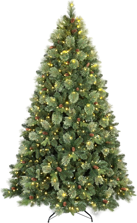 Kadunmina 4ft Prelit Christmas Tree, Artificial Carolina Pine Christmas Tree with 200 Warm White Lights, Pine Cones, 419 Branch Tips and Metal Stand for Home, Office, Holiday Party Decoration