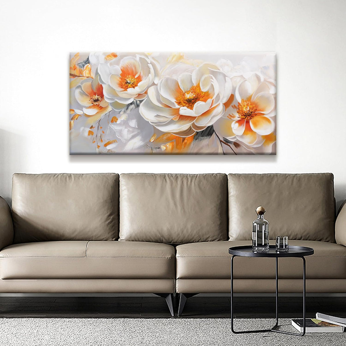 Suconvng Canvas Art Wall Decor Modern Minimalist Home Wall Decor Flower Paintings Orange White Wall Art Prints Floral Art Pictures For Bedroom Kitchen Office Artwork 20"×40"