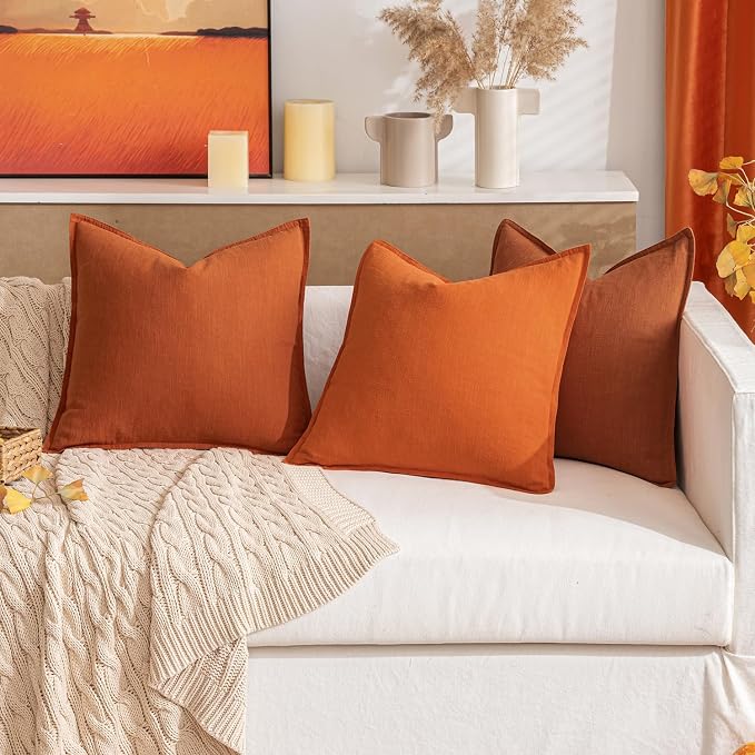 MIULEE Decorative Linen Euro Sham Pillow Covers 26x26 Burnt Orange | Boho - Image 7