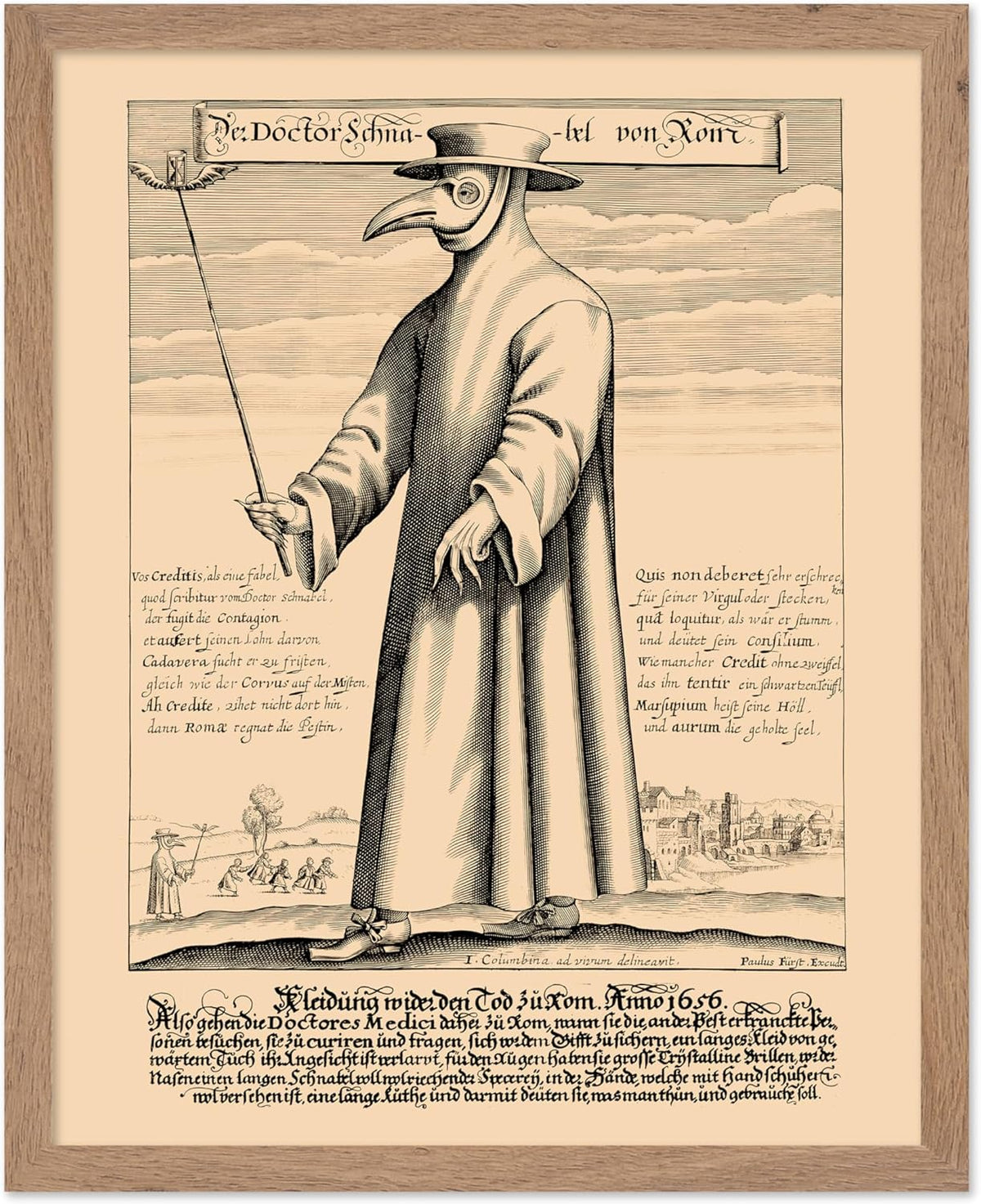 Poster Master Vintage Medieval Poster - Retro Illustration Print - Gift for Friend - Plague Doctor, Pandemic Mask, Physician, Black Death - Wall Decor for Home, Living Room, 8x10 Beige Framed