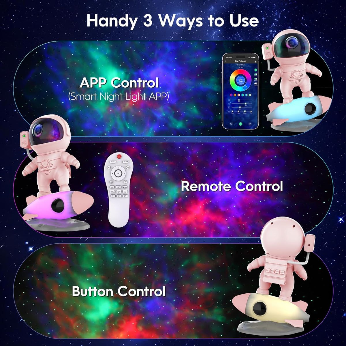 FlyEagle Astronaut Galaxy Projector, Star Nebula Projector with Rocket Lamp, Night Lights LED Star Projector for Bedroom, Remote Control, White Noises, Bluetooth Speaker for Bedroom