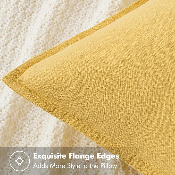 MIULEE Decorative Linen Pillow Covers 18x18 Inch Yellow | Boho Farmhouse​ - Image 2