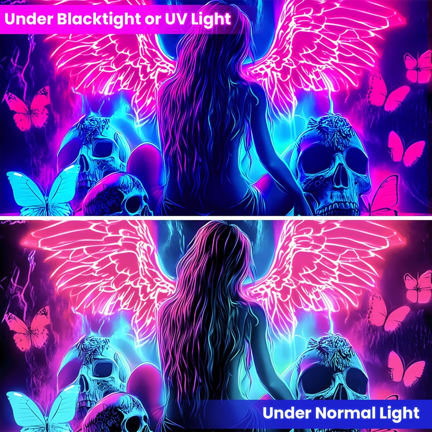 Blacklight Tapestry,WingTapestry Glow In The Dark,UV Reactive Black Light Upright Posters Wall Hanging for Bedroom Dorm Living Room Backdrop Decor (wing12, 79L" x 59W")