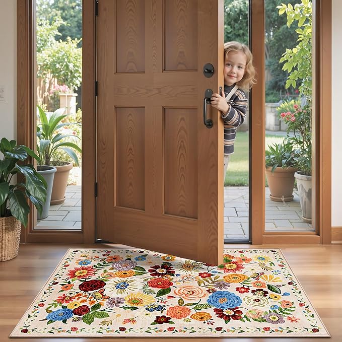 Beige Floral Hallway Runner Rug 2x5 - Image 5