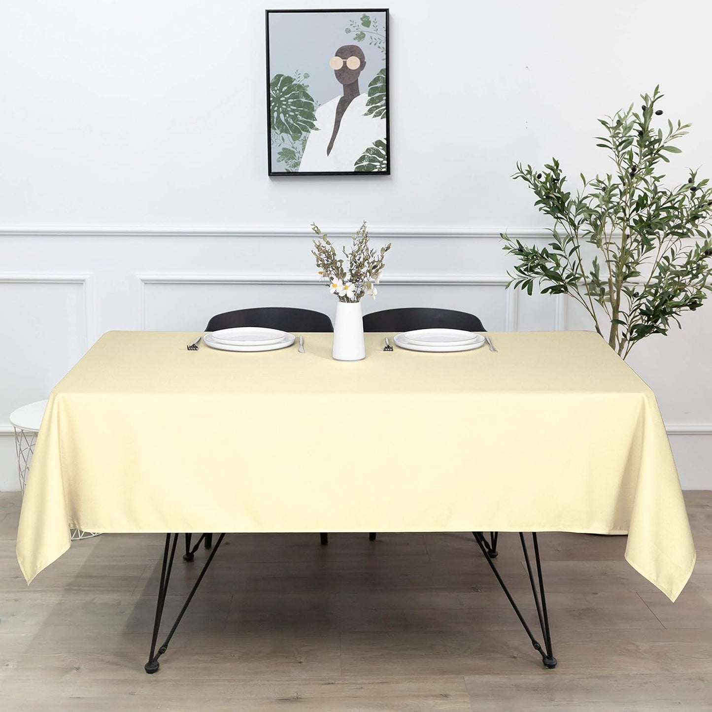 sancua Square Tablecloth - 60 x 60 Inch - Water Resistant Spill Proof Washable Polyester Table Cloth, Decorative Fabric Table Cover for Dining Tables, Buffet Parties and Camping, Beige