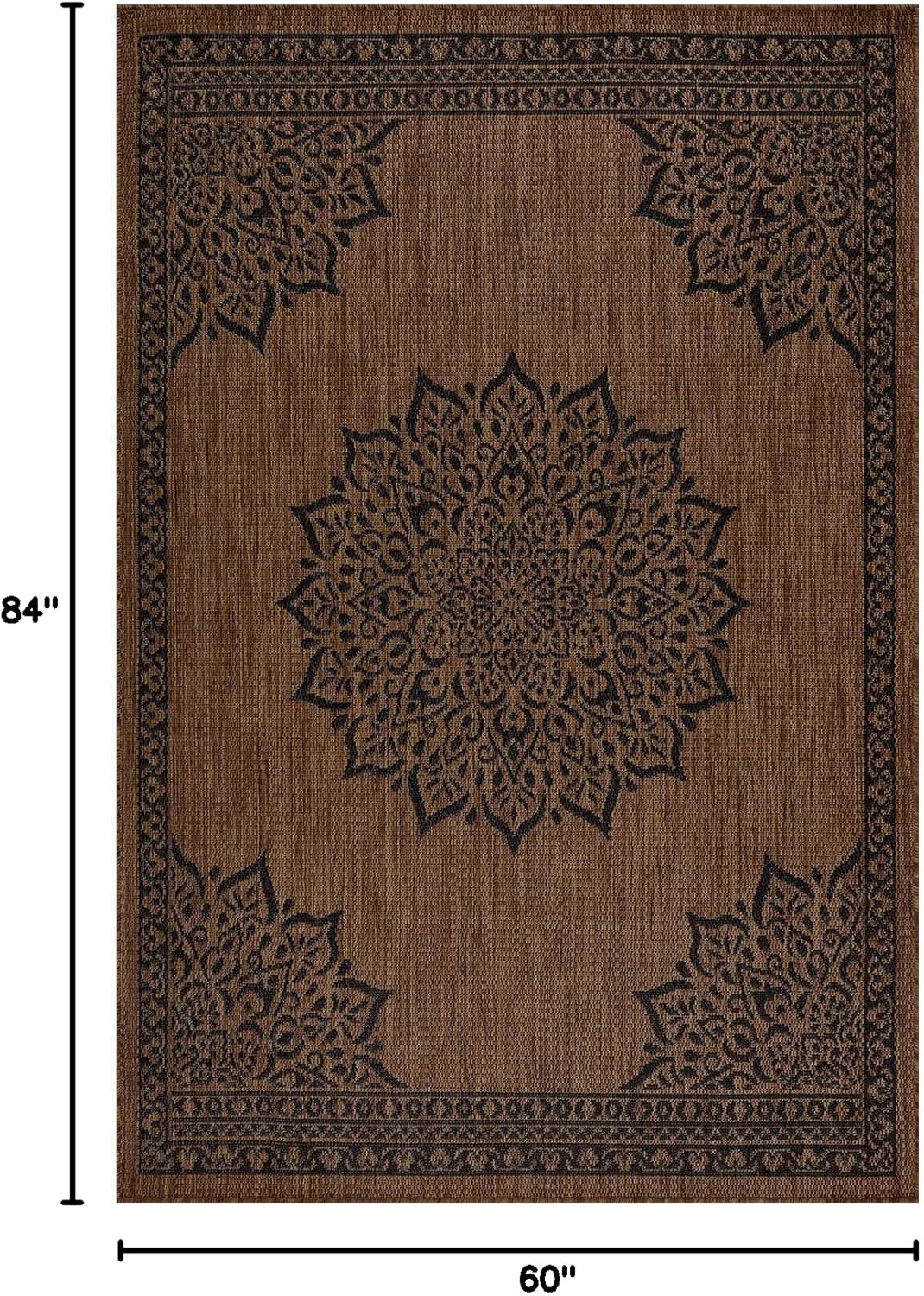 CAMILSON Outdoor Rug, 5x7 Medallion Nut Brown Black Modern Area Rugs for Indoor and Outdoor Patios, Kitchen and Hallway Mats, Washable Porch Deck Outside Carpet (Medallion Nut Brown Black, 5 x 7)