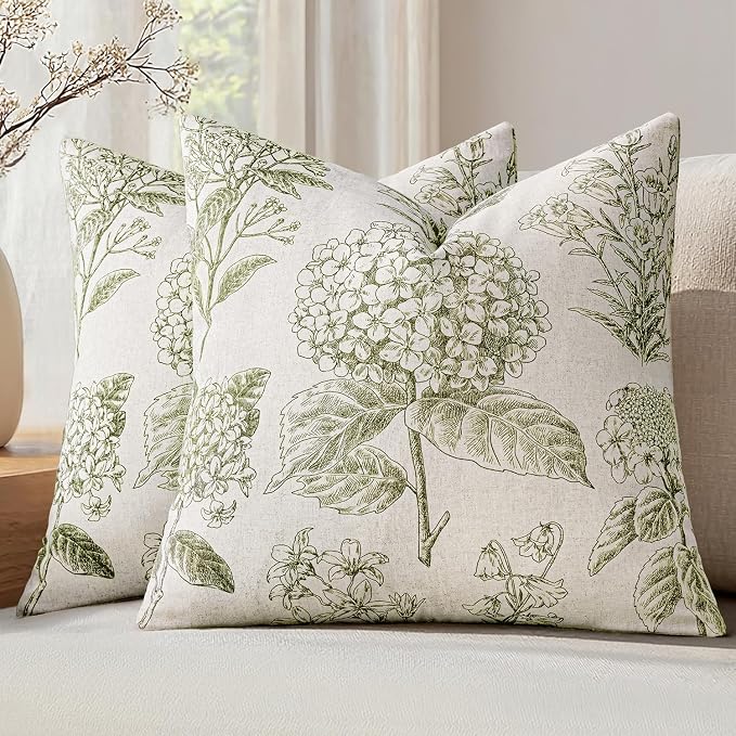 Set of 2 Decorative Floral Pillow Covers 16x16 Inch Light Green | Neutral by SWANCOCO