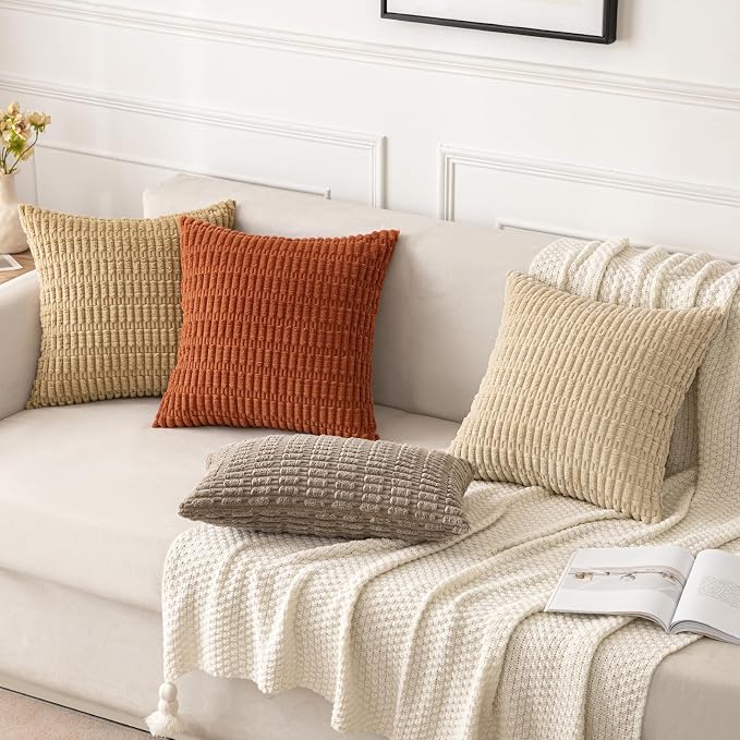 MIULEE Corduroy Decorative Throw Pillow Covers 20x20 Tan Pack of 2 | Soft - Image 4