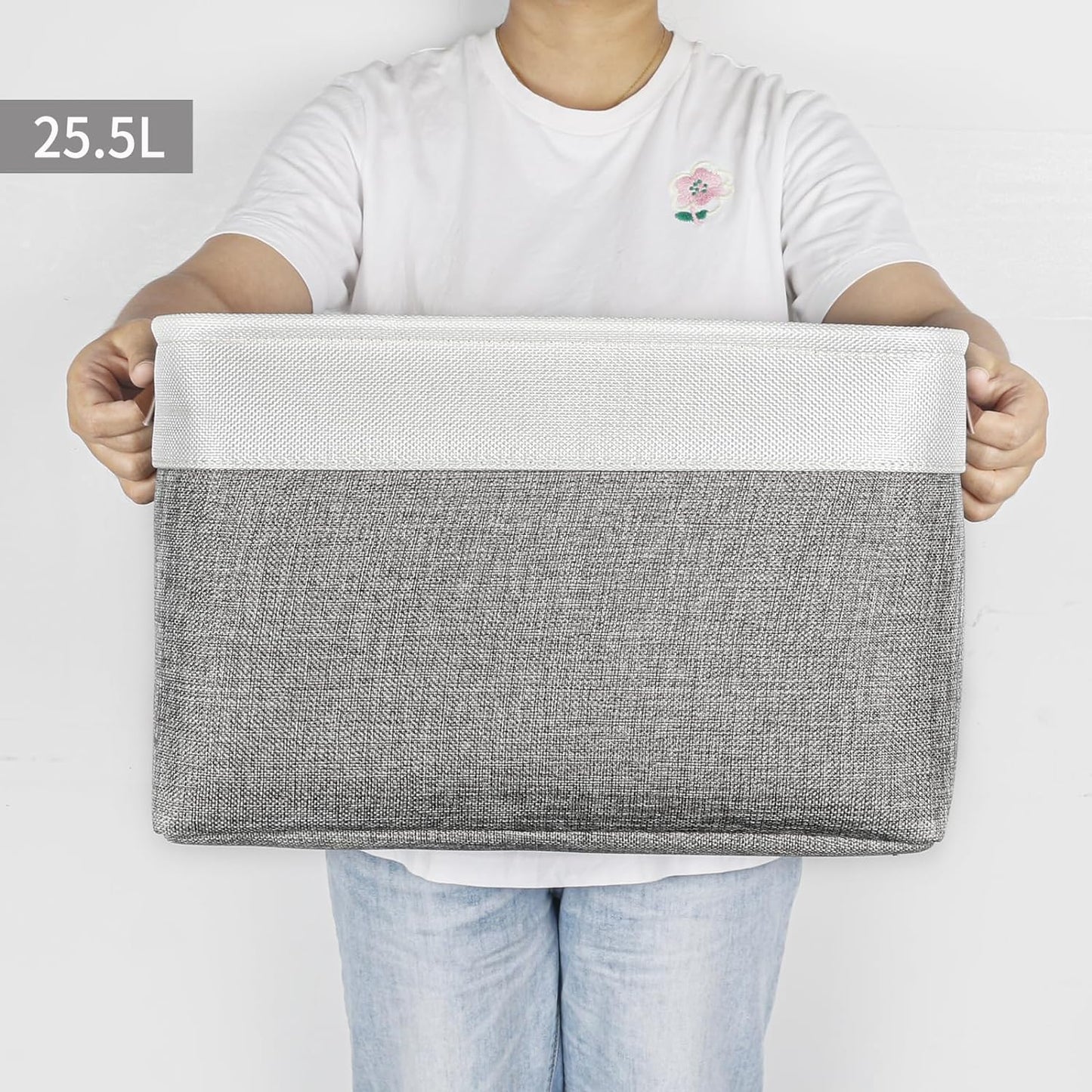 Storage Bins Large Fabric Storage Baskets for Shelves 3 Pack, Decorative Linen Closet Baskets with Handles for Organizing, Shelf, Clothes, Home, Office, 15x11x9.5Inches (Grey&White)