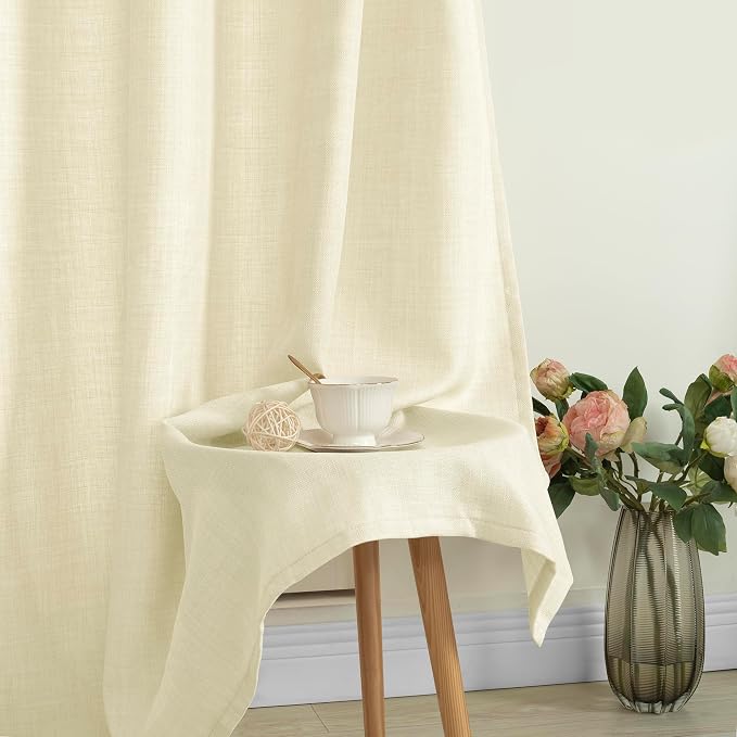 Sheer Linen Curtains 90 Inch for Living Room 2 Panels, Light Beige | Neutral - Image 8