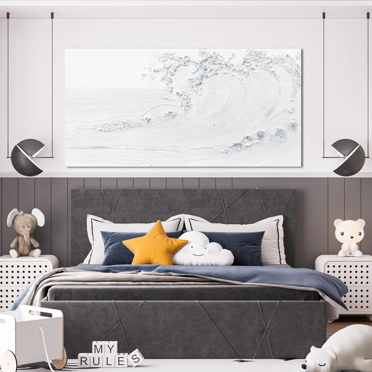 Canvas Wall Art Decor Large Wall Art Pictures for Living Room Wave Artwork for Walls White Blue Wave Wall Art Prints Landscape Coastal Wall Art Decor Art Work for Home Office Room Wall Decor 24"x48"
