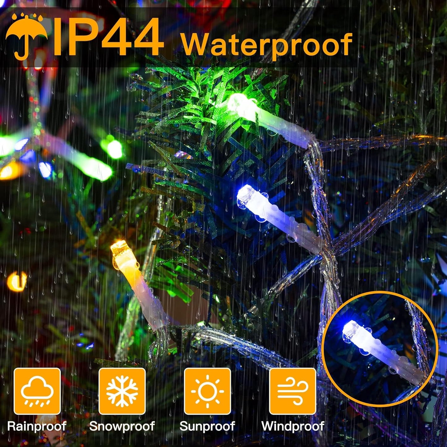 Ollny Christmas String Lights Indoor Outdoor 200LED/66FT Multicolored to Warm White Color Changing with Remote Control Timer 11 Lighting Modes Waterproof for Bedroom House Easter Xmas Decorations
