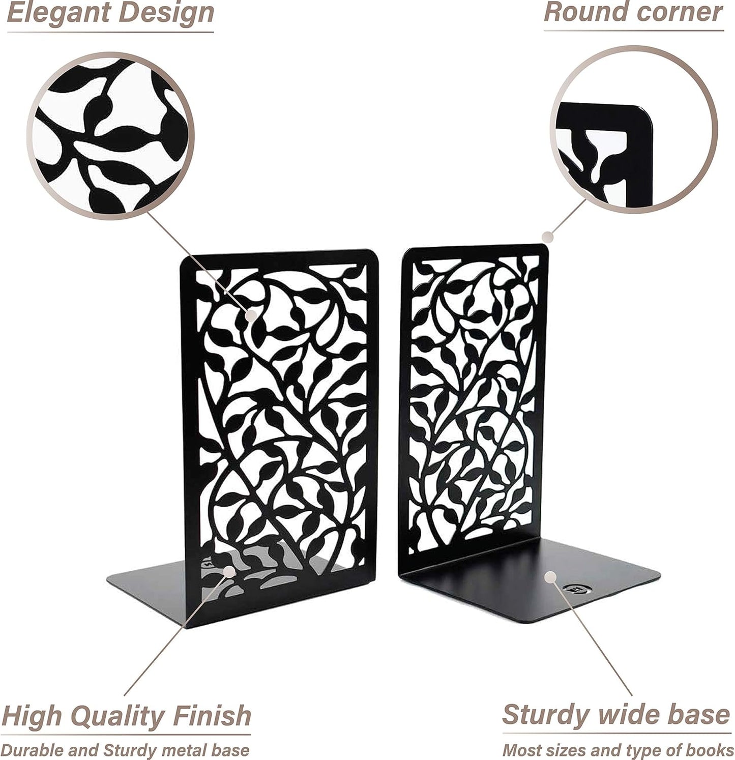CNK Book Ends Bookends for Decorative Books Holder Bookend Shelves End Hold Heavy Duty Holders Stoppers Metal Stopper Cute Boho Bookshelf Holds Cookbook Office Home Set of 4 Bookends Pair Black