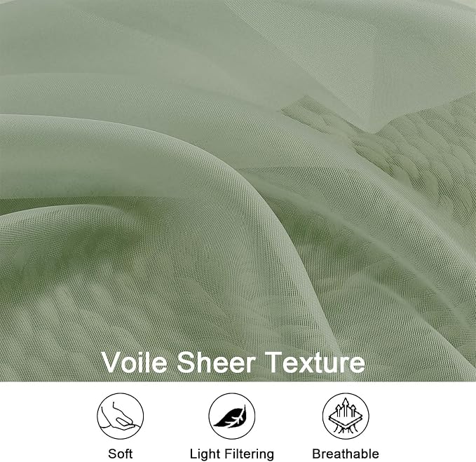 Sheer Curtains 84 Inches Long 2 Panels Set, Sage Green Sheer Curtain - Image 4