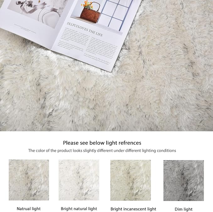 ORINOVA White and Grey 4X6 Faux Sheepskin Shag Fur Runner Rugs - Image 5