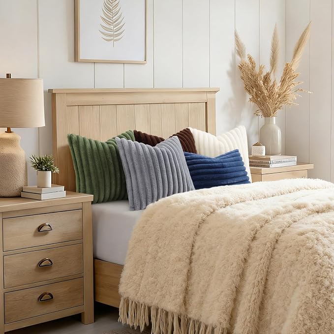 decorUhome Fall Faux Fur Throw Pillow Covers 22x22 Set of 2 Grey | Decorative - Image 8