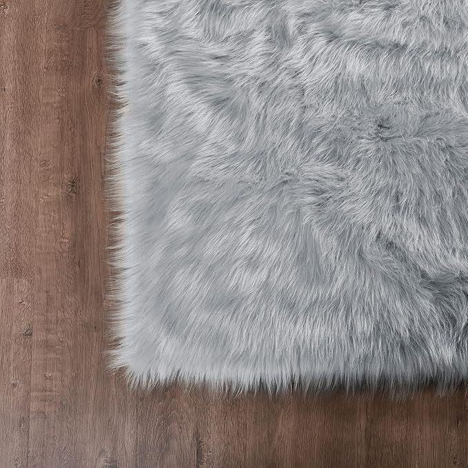 Goolela Grey Fluffy Fuzzy Rug for Bedroom Dorm 3x5 Gray Furry Faux Fur Shaggy - Image 5