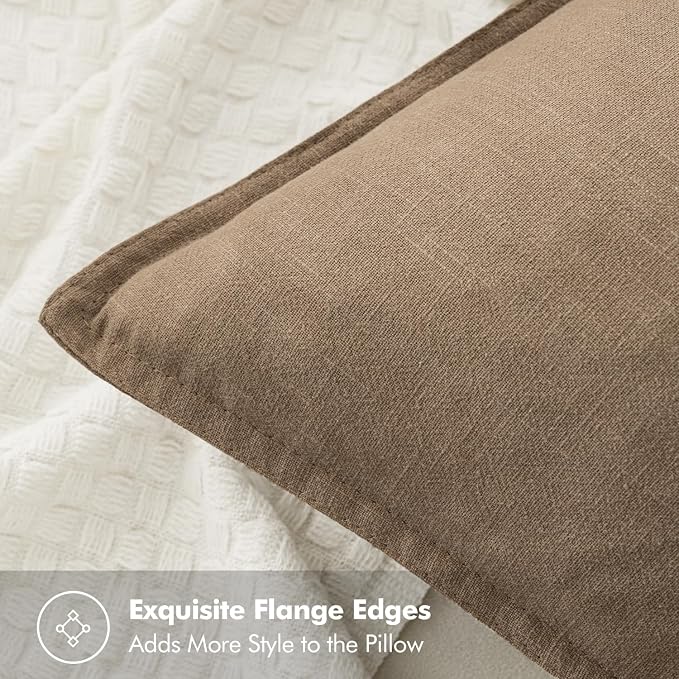 MIULEE Decorative Linen Euro Sham Pillow Covers 24x24 Khaki | Boho Farmhouse​ - Image 2