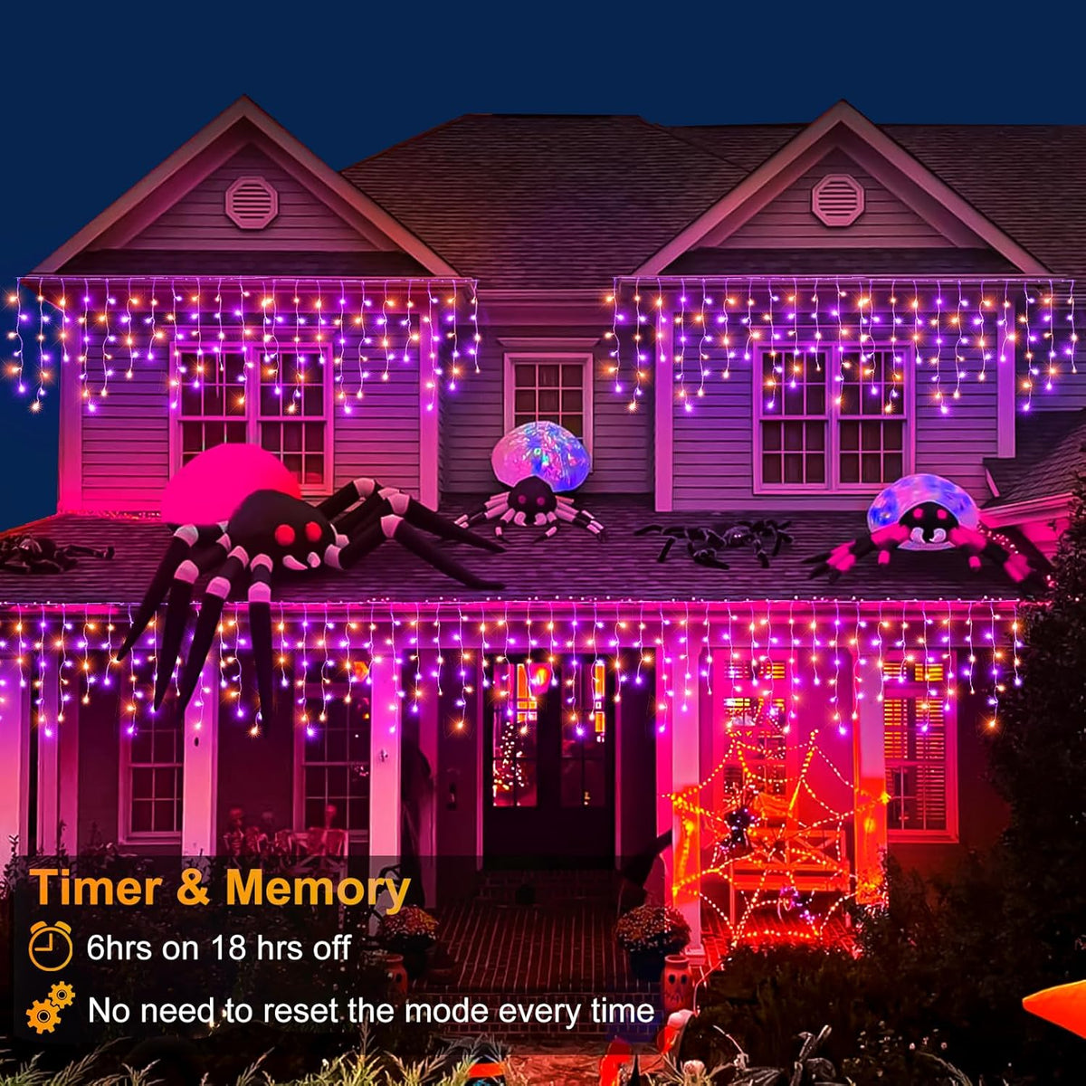 Orange and Purple Halloween Lights Outdoor Indoor, 33ft Icicle Lights for Outside 400 LED Twinkle Christmas Light with 75 Drops Clear Wire Short Curtain Light for House Party Tree Holiday Yard Decor