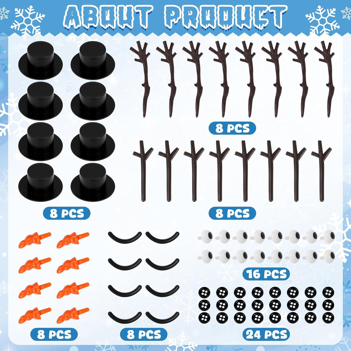 8 Pack Christmas Craft Supplies, DIY Snowman Kit, Build a Snowman Kit Indoor Decoration, Creative Kids Air Dry Clay Modeling Dough Crafts, Christmas Stocking Stuffer for Xmas Holiday Decorations