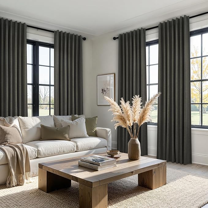 Dark Grey 100% Blackout 132 Inch Long Curtains - Image 3