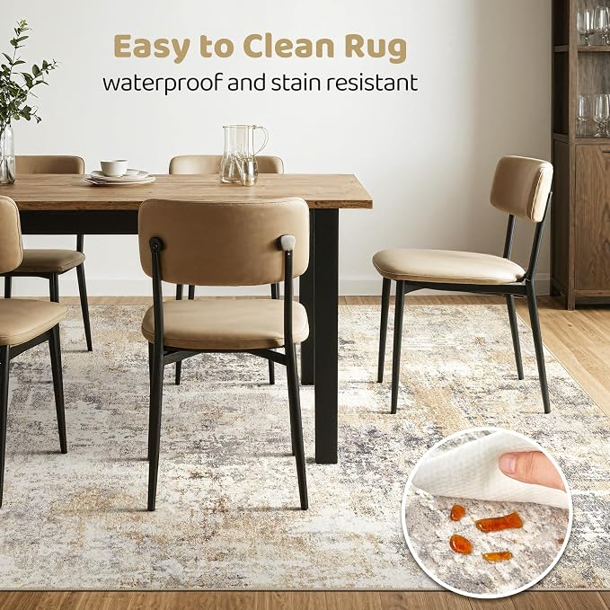 LOONGRUG 3x5 Rug Washable Neutral Modern Abstract Soft Rug Grey Gold | Stain - Image 6