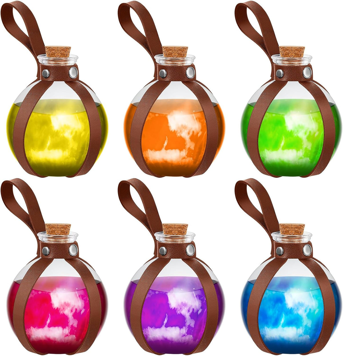 Patelai 6 Pcs Halloween Glass Potion Bottles with Belt Cork Renaissance Witch Costume Accessories Witch Props Potion Bottle for Halloween Party Decor Cosplay DIY Crafts Gift (Brown)