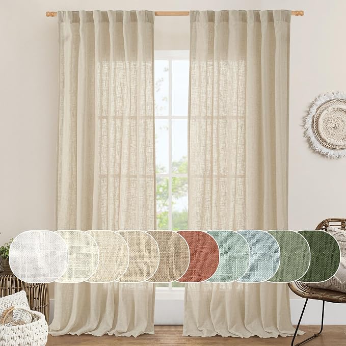 Light Filtering Linen Curtains 102 inches Long, Semi Sheer Panels | Linen by LAMIT
