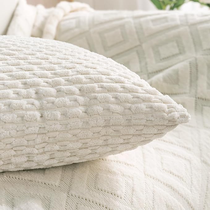 Set of 4 Cream White Decorative Throw Pillow Covers 22x22 Inch Corduroy Pillow - Image 3