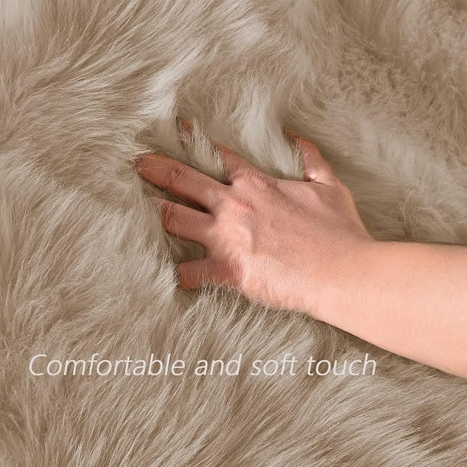 Latepis Brown Beige Faux Sheepskin Fur 2x8 Runner Rug - Image 4