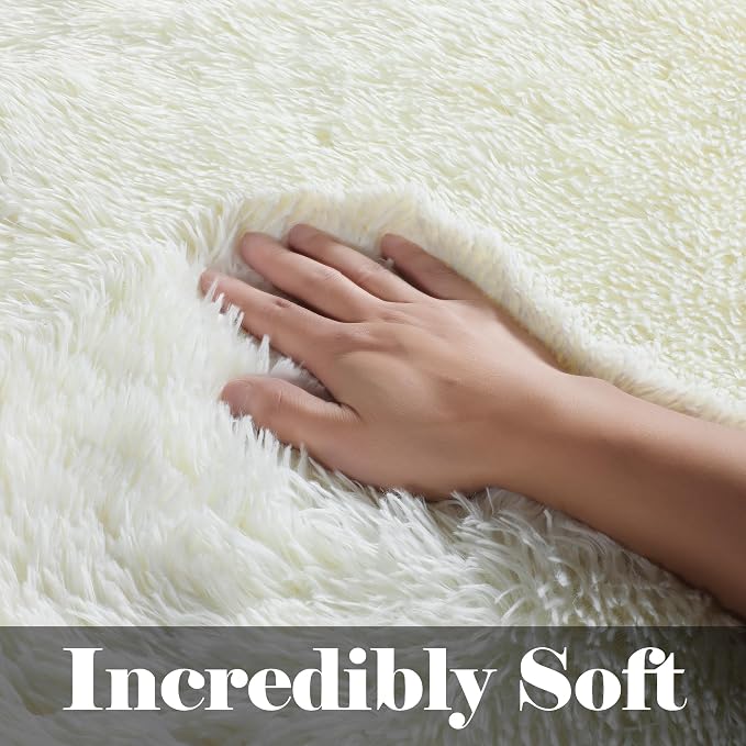 Cream White 6x9 Area Rugs for Living Room Bedroom, Large Fluffy Bedside Throw - Image 2