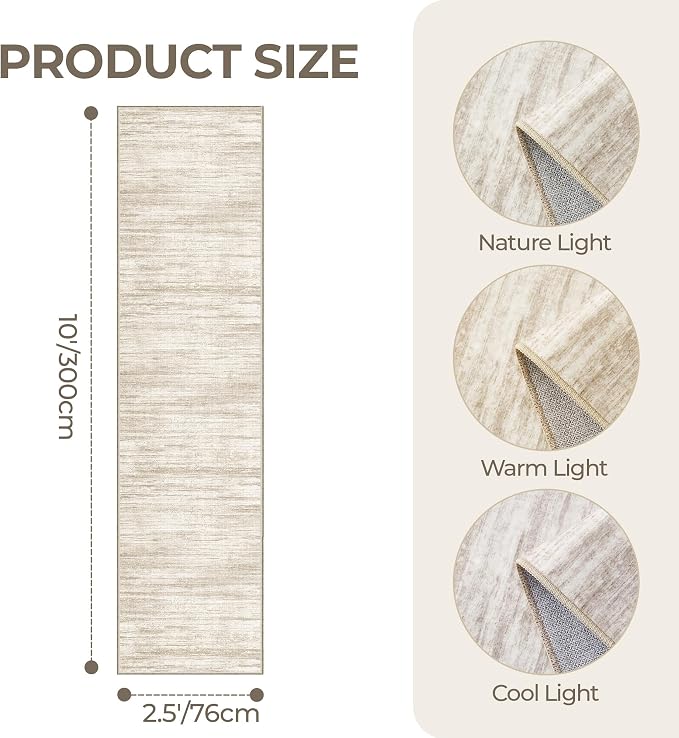 2'6 x 10' Runner Rug Non Slip, Washable Kitchen Rugs, Living Room, Long Rug - Image 2