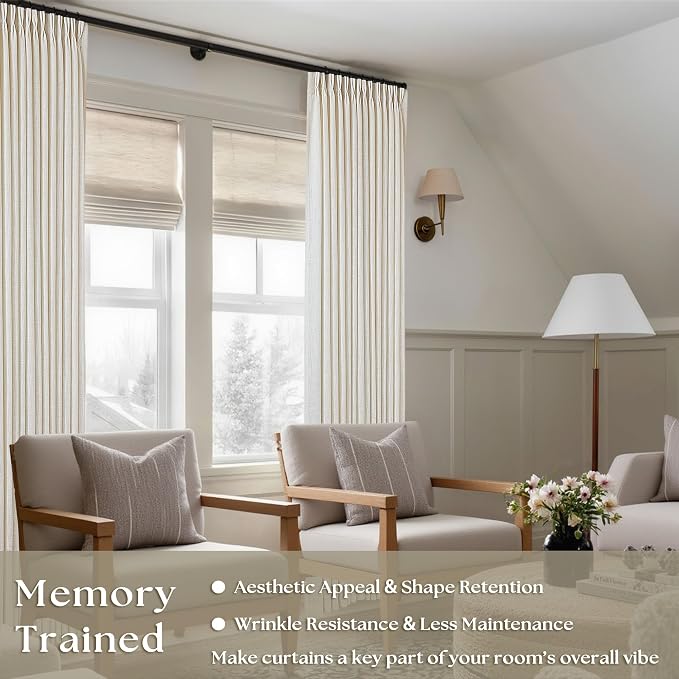 Natural Pinch Pleated Linen Semi Sheer Curtains 78 Inches Long 2 Panels | - Image 2