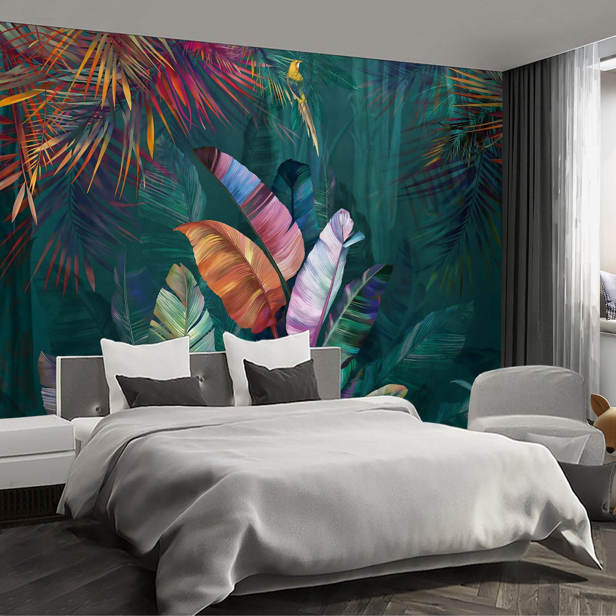 Colorful Banana Leaf Wall murals Peel and Stick Wallpaper for Bedroom Living Room - 85"x118"
