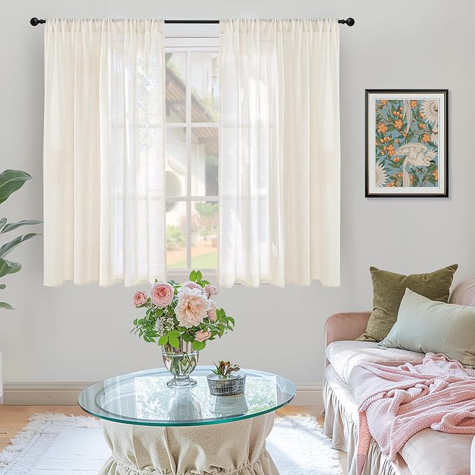 BGment Ivory Linen Curtains 54 Inches Long - Image 2