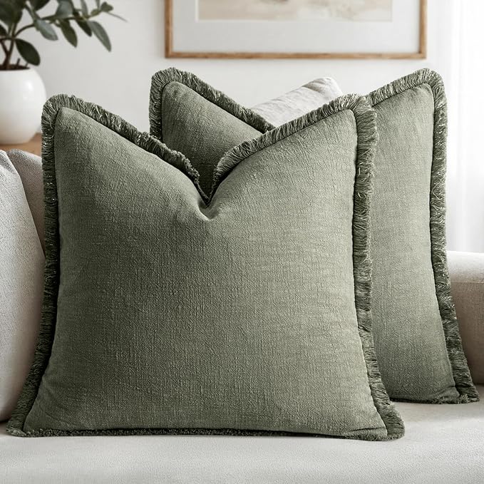 MIULEE Linen Decorative Euro Throw Pillow Covers Light Olive Green 24x24 | Set by MIULEE