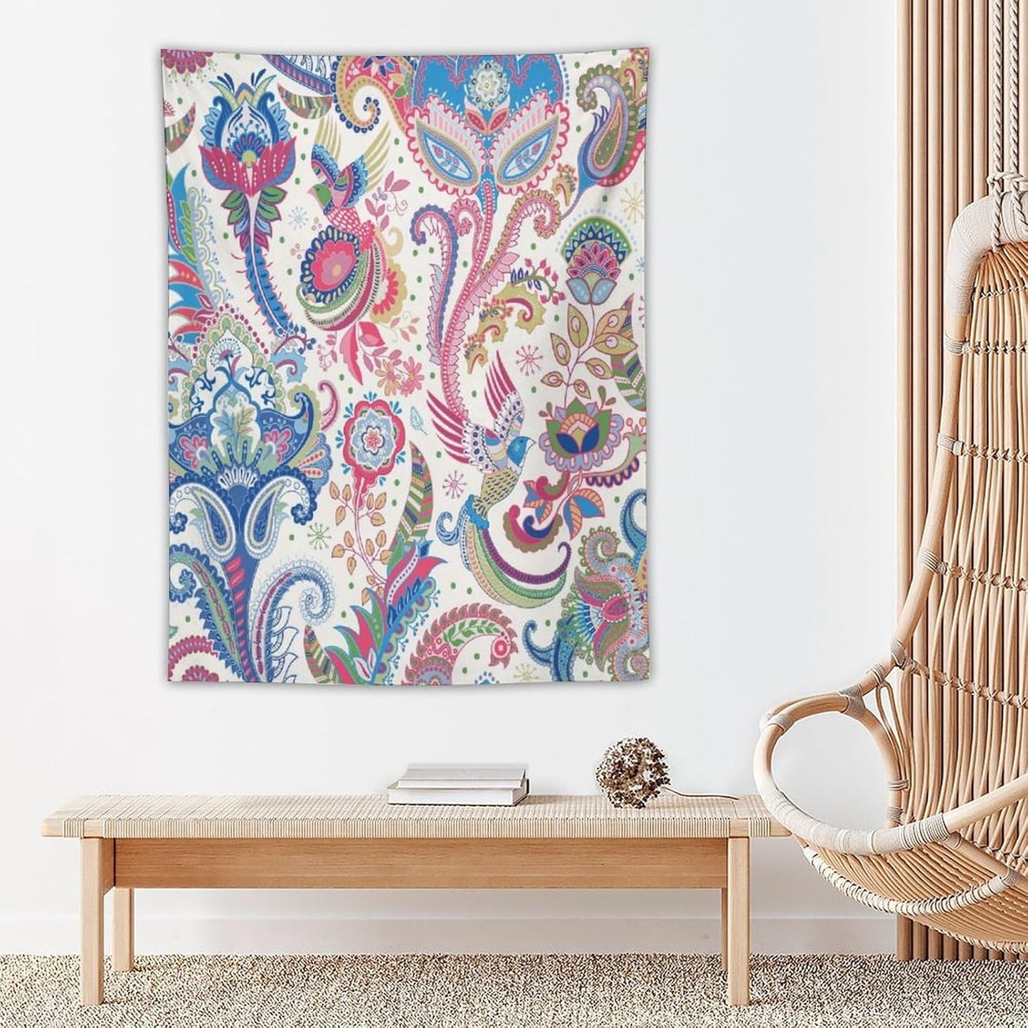 ICMOLYYENLO Boho Green Leaves Tapestry, Mid Century Abstract Tropical Palm Leaves Modern Minimalist Geometric Wall Hanging, Neutral Home Decor Art for Living Room Bedroom Dorm 60x80 Inch