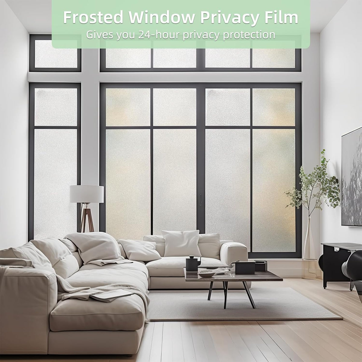 DUOFIRE Privacy Window Film Natural Frosted Glass Film Static Cling Glass Film No Glue Anti-UV Window Sticker Non Adhesive for Privacy Office Meeting Room Bathroom Living Room 11.8in. x 47in. S001