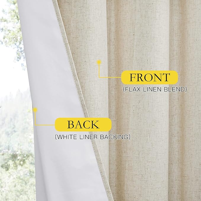 NICETOWN Natural Linen 100% Blackout Curtains 120 inches Length 2 Panels Set - Image 7