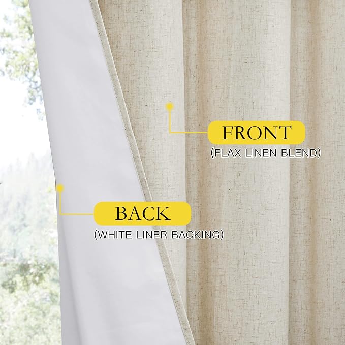 NICETOWN Natural Bedroom Full Blackout Linen Curtain Panels Set of 2, Cold - Image 6