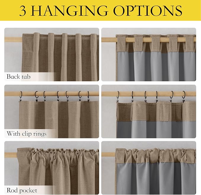 NICETOWN Bedroom 100% Blackout Linen Curtains, Thick Insulated Rod Pocket & - Image 2