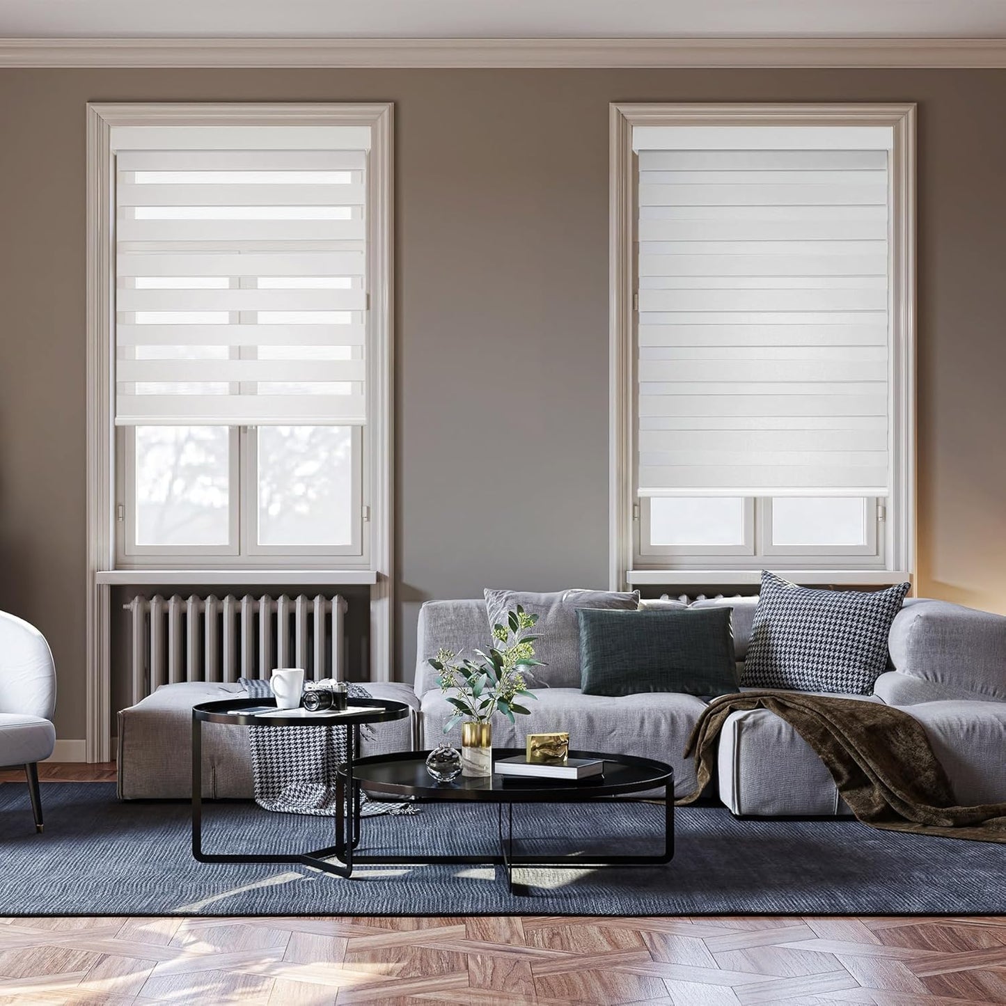 HESTIA Cordless Zebra Blinds Light Filtering Roller Shades Blackout Indoor Window Blind for Home Office,White,43" W x 54" H