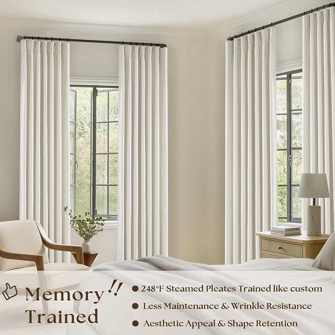 Blackout Linen Curtains 126 Inches Long Pinch Pleated 2 Panels Natural | - Image 2