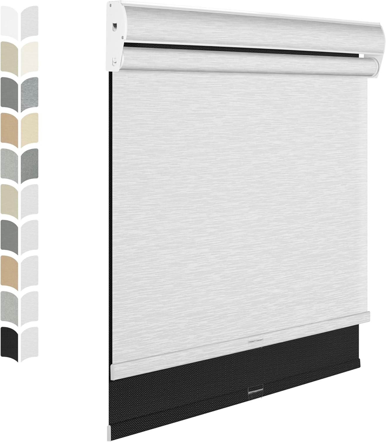 BERISSA Cordless Double Roller Shades with Cassette Valance, Blackout and Light Filtering Day and Night Shades for Home Office Door. Linen Black and White, 44 W x 64" H